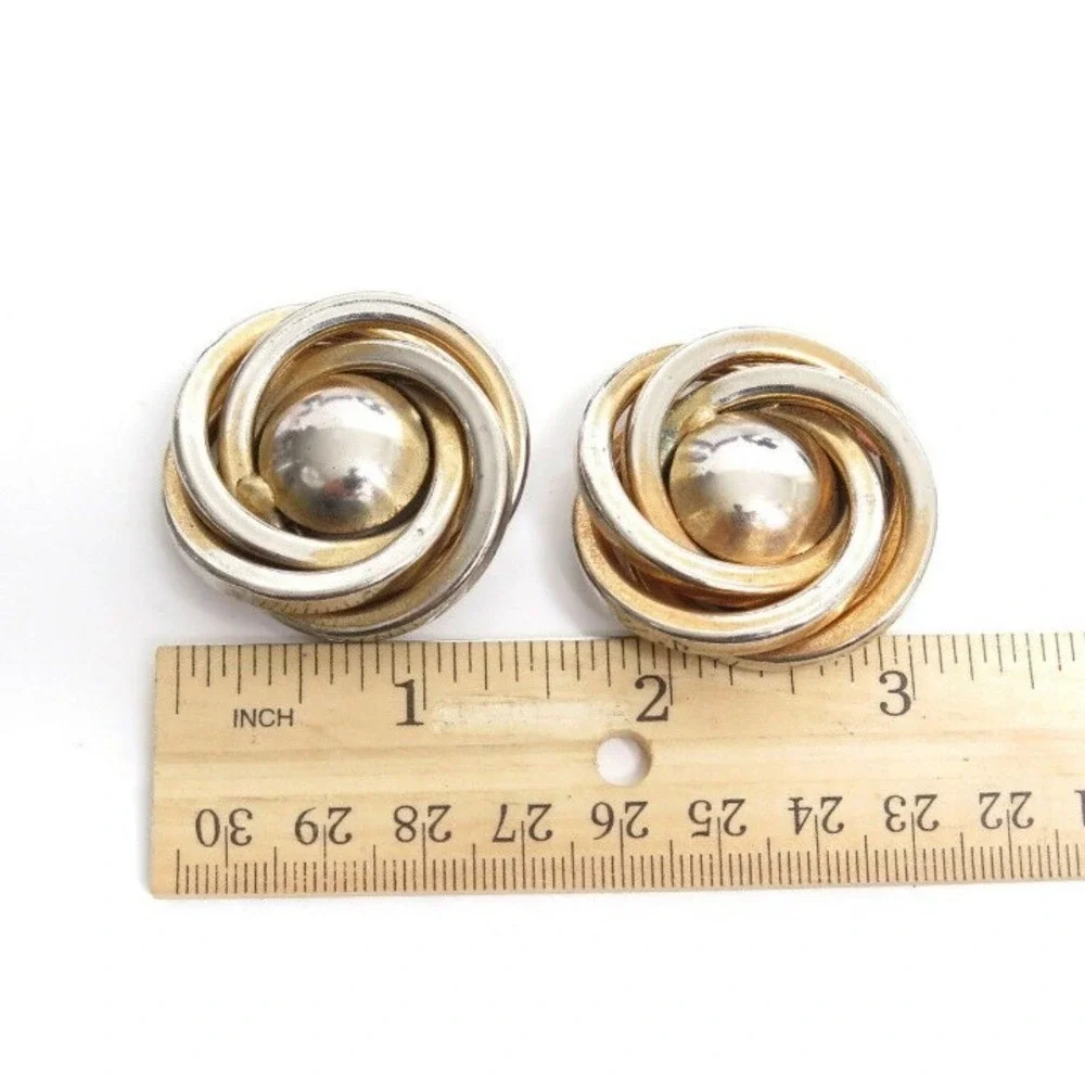 Large Wide Silver & Gold Knot Earrings‎